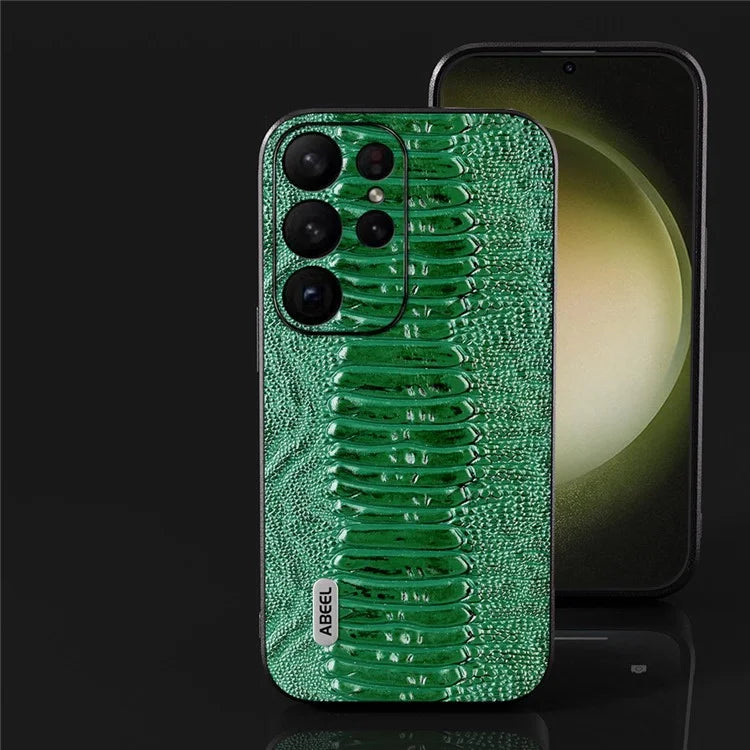 ABEEL For Samsung Galaxy S24 Ultra Crocodile Texture Case Genuine Cow Leather Slim Back Cover