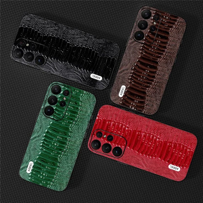 ABEEL For Samsung Galaxy S24 Ultra Crocodile Texture Case Genuine Cow Leather Slim Back Cover