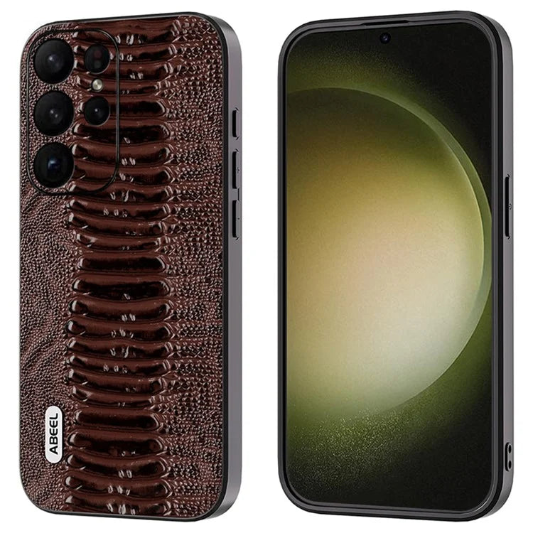 ABEEL For Samsung Galaxy S24 Ultra Crocodile Texture Case Genuine Cow Leather Slim Back Cover