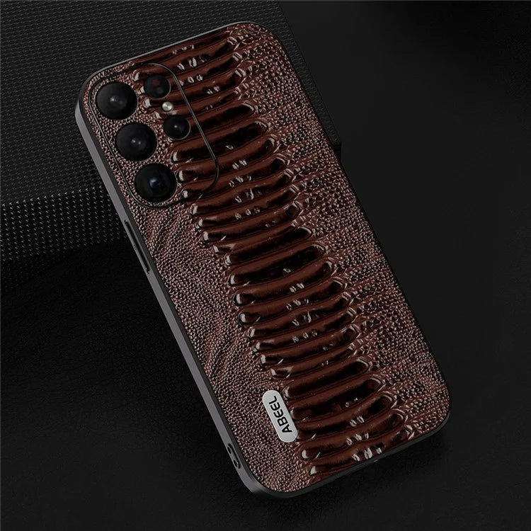 ABEEL For Samsung Galaxy S24 Ultra Crocodile Texture Case Genuine Cow Leather Slim Back Cover