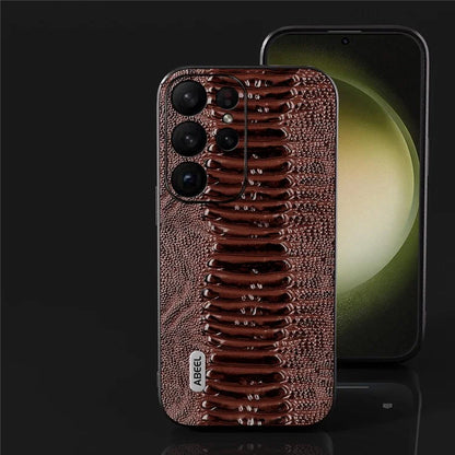 ABEEL For Samsung Galaxy S24 Ultra Crocodile Texture Case Genuine Cow Leather Slim Back Cover