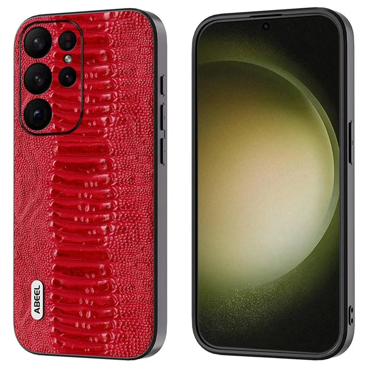 ABEEL For Samsung Galaxy S24 Ultra Crocodile Texture Case Genuine Cow Leather Slim Back Cover