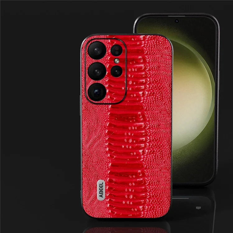 ABEEL For Samsung Galaxy S24 Ultra Crocodile Texture Case Genuine Cow Leather Slim Back Cover