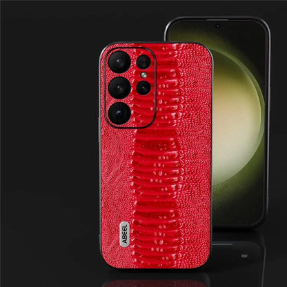 ABEEL For Samsung Galaxy S24 Ultra Crocodile Texture Case Genuine Cow Leather Slim Back Cover