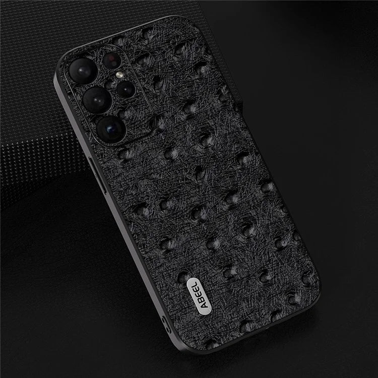 ABEEL For Samsung Galaxy S24 Ultra Case Genuine Cow Leather Ostrich Texture Back Shell Cover