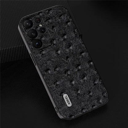 ABEEL For Samsung Galaxy S24 Ultra Case Genuine Cow Leather Ostrich Texture Back Shell Cover