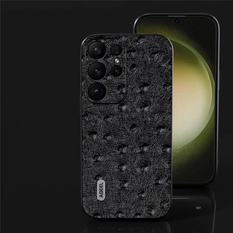 ABEEL For Samsung Galaxy S24 Ultra Case Genuine Cow Leather Ostrich Texture Back Shell Cover