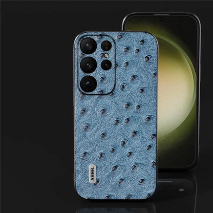 ABEEL For Samsung Galaxy S24 Ultra Case Genuine Cow Leather Ostrich Texture Back Shell Cover