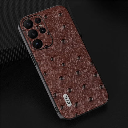 ABEEL For Samsung Galaxy S24 Ultra Case Genuine Cow Leather Ostrich Texture Back Shell Cover