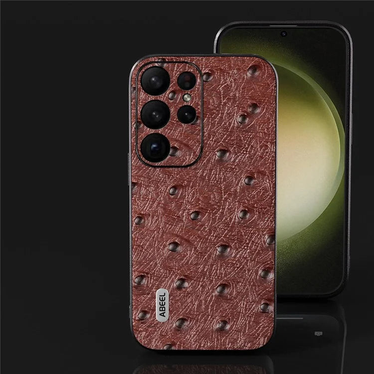 ABEEL For Samsung Galaxy S24 Ultra Case Genuine Cow Leather Ostrich Texture Back Shell Cover