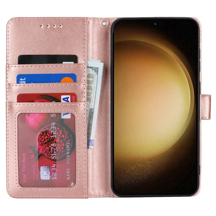 For Samsung Galaxy S23 Cell Phone Case R61 Texture PU Leather Wallet Stand Protective Cover