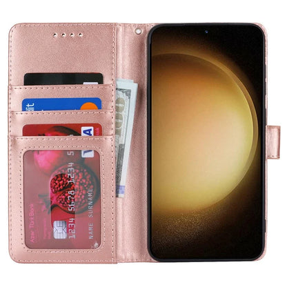 For Samsung Galaxy S23 Cell Phone Case R61 Texture PU Leather Wallet Stand Protective Cover