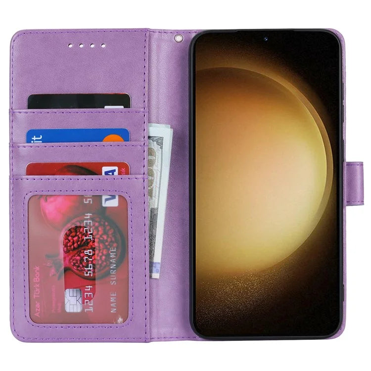 For Samsung Galaxy S23 Cell Phone Case R61 Texture PU Leather Wallet Stand Protective Cover