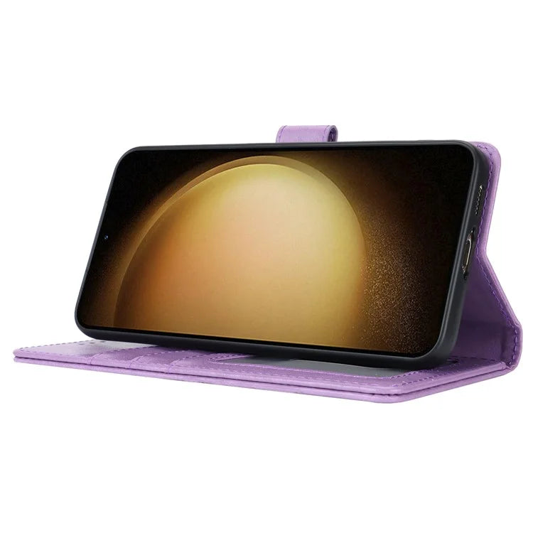 For Samsung Galaxy S23 Cell Phone Case R61 Texture PU Leather Wallet Stand Protective Cover