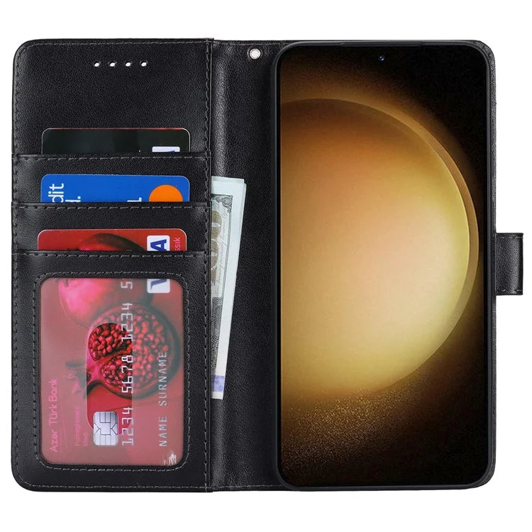For Samsung Galaxy S23 Cell Phone Case R61 Texture PU Leather Wallet Stand Protective Cover