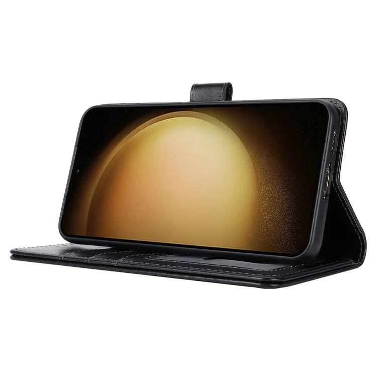 For Samsung Galaxy S23 Cell Phone Case R61 Texture PU Leather Wallet Stand Protective Cover