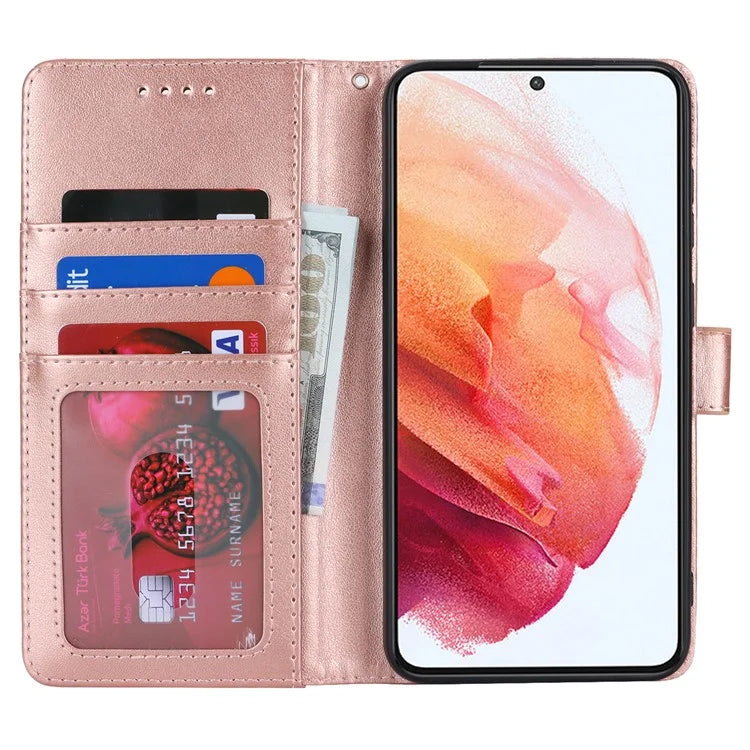 For Samsung Galaxy S21 5G / 4G Cover R61 Texture Leather Stand Shockproof Imprinted Cell Phone Case