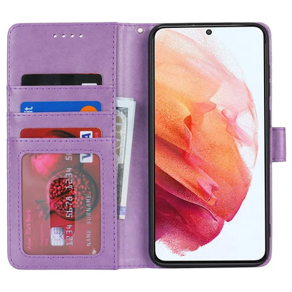 For Samsung Galaxy S21 5G / 4G Cover R61 Texture Leather Stand Shockproof Imprinted Cell Phone Case