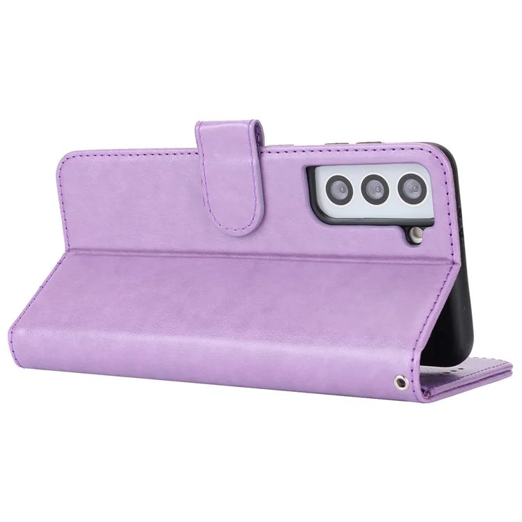 For Samsung Galaxy S21 5G / 4G Cover R61 Texture Leather Stand Shockproof Imprinted Cell Phone Case