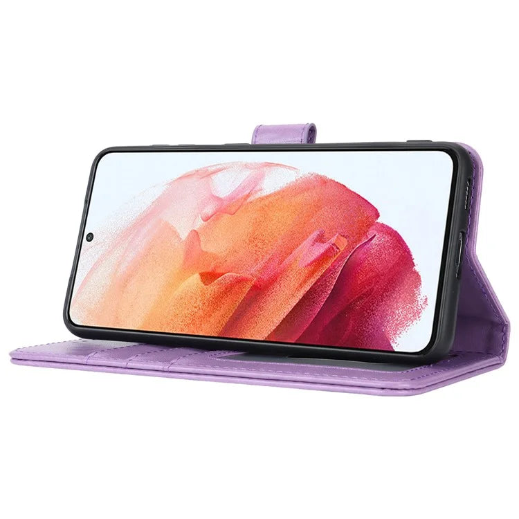For Samsung Galaxy S21 5G / 4G Cover R61 Texture Leather Stand Shockproof Imprinted Cell Phone Case