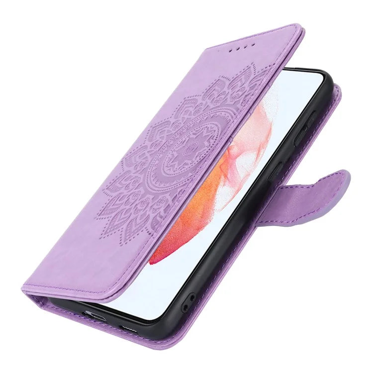 For Samsung Galaxy S21 5G / 4G Cover R61 Texture Leather Stand Shockproof Imprinted Cell Phone Case