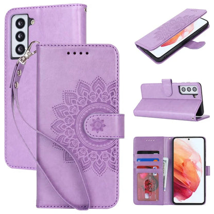 For Samsung Galaxy S21 5G / 4G Cover R61 Texture Leather Stand Shockproof Imprinted Cell Phone Case