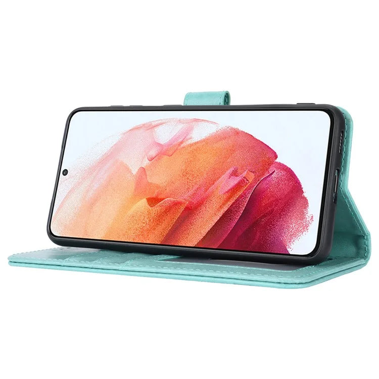 For Samsung Galaxy S21 5G / 4G Cover R61 Texture Leather Stand Shockproof Imprinted Cell Phone Case