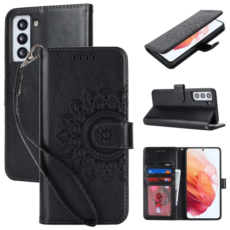 For Samsung Galaxy S21 5G / 4G Cover R61 Texture Leather Stand Shockproof Imprinted Cell Phone Case
