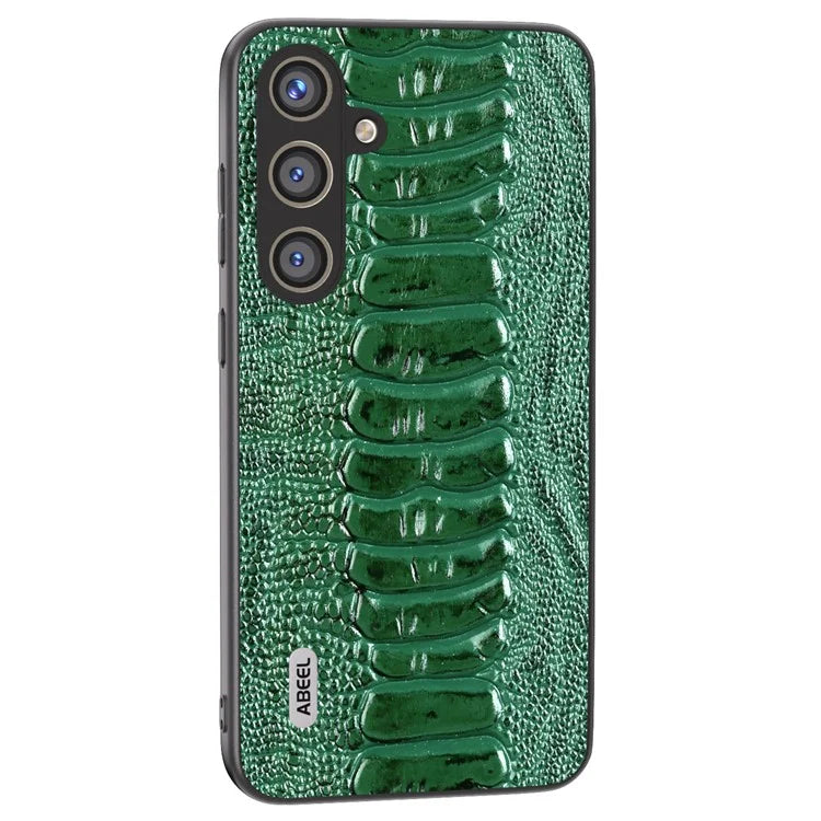 ABEEL For Samsung Galaxy S24 Phone Case Genuine Cow Leather Crocodile Texture Cover