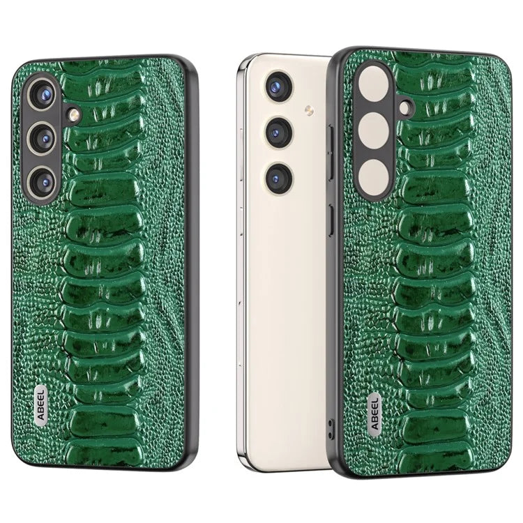 ABEEL For Samsung Galaxy S24 Phone Case Genuine Cow Leather Crocodile Texture Cover