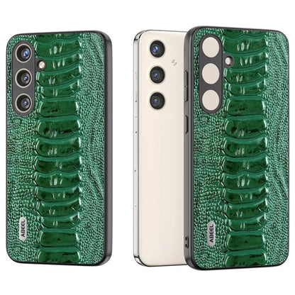 ABEEL For Samsung Galaxy S24 Phone Case Genuine Cow Leather Crocodile Texture Cover