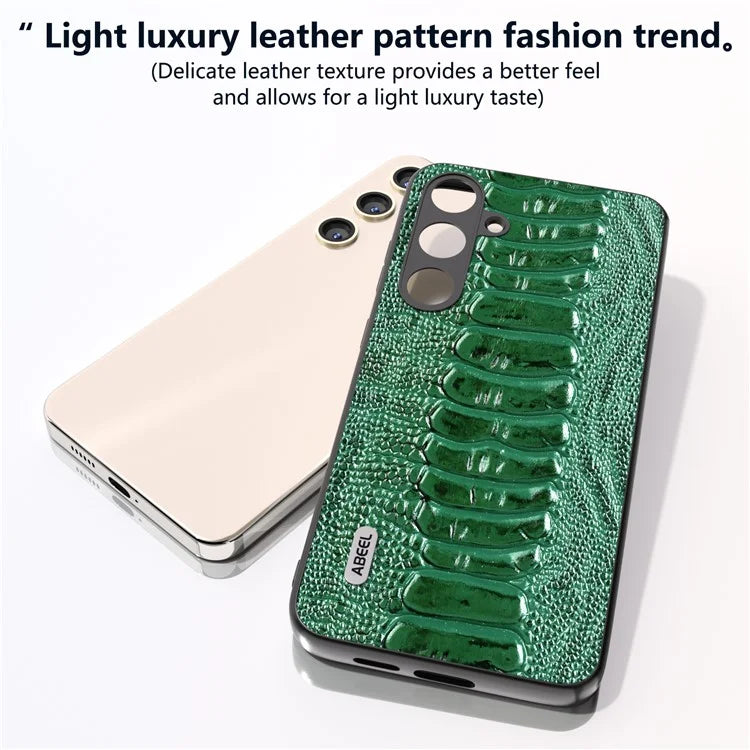 ABEEL For Samsung Galaxy S24 Phone Case Genuine Cow Leather Crocodile Texture Cover