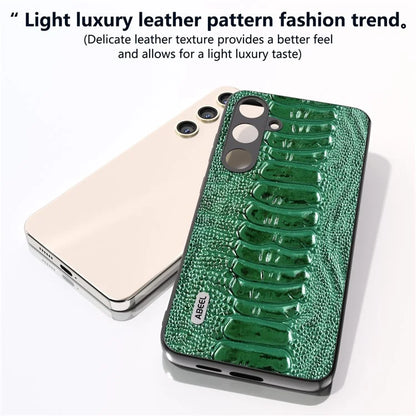 ABEEL For Samsung Galaxy S24 Phone Case Genuine Cow Leather Crocodile Texture Cover