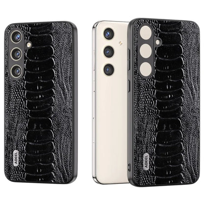 ABEEL For Samsung Galaxy S24 Phone Case Genuine Cow Leather Crocodile Texture Cover