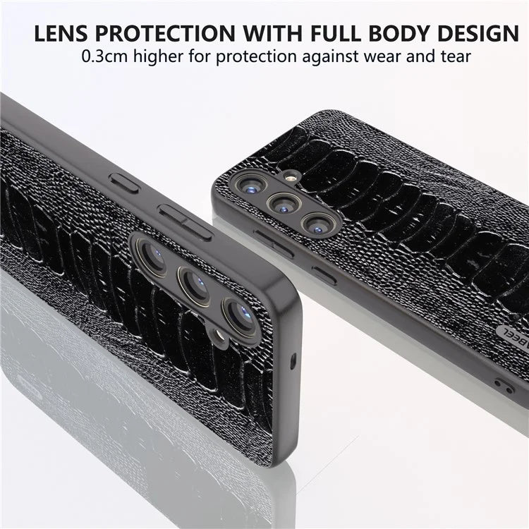 ABEEL For Samsung Galaxy S24 Phone Case Genuine Cow Leather Crocodile Texture Cover