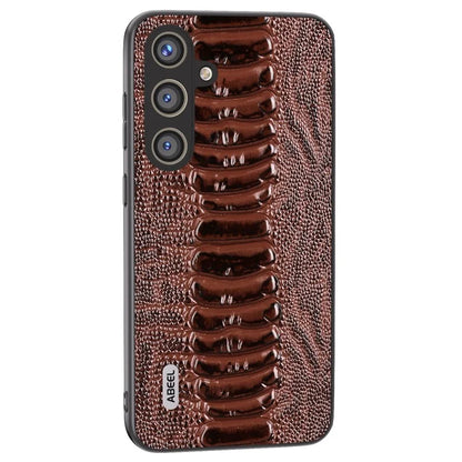 ABEEL For Samsung Galaxy S24 Phone Case Genuine Cow Leather Crocodile Texture Cover
