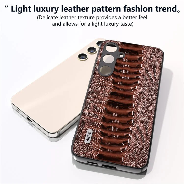 ABEEL For Samsung Galaxy S24 Phone Case Genuine Cow Leather Crocodile Texture Cover