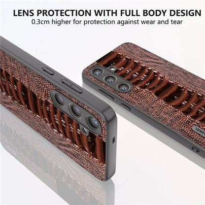 ABEEL For Samsung Galaxy S24 Phone Case Genuine Cow Leather Crocodile Texture Cover