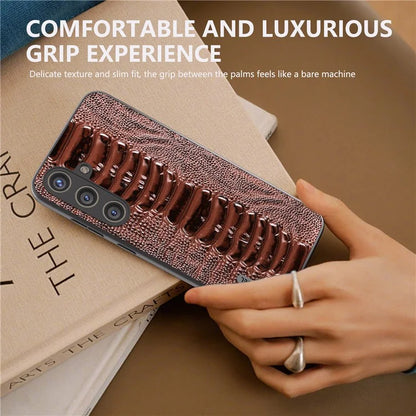 ABEEL For Samsung Galaxy S24 Phone Case Genuine Cow Leather Crocodile Texture Cover