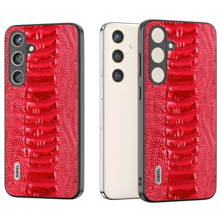 ABEEL For Samsung Galaxy S24 Phone Case Genuine Cow Leather Crocodile Texture Cover