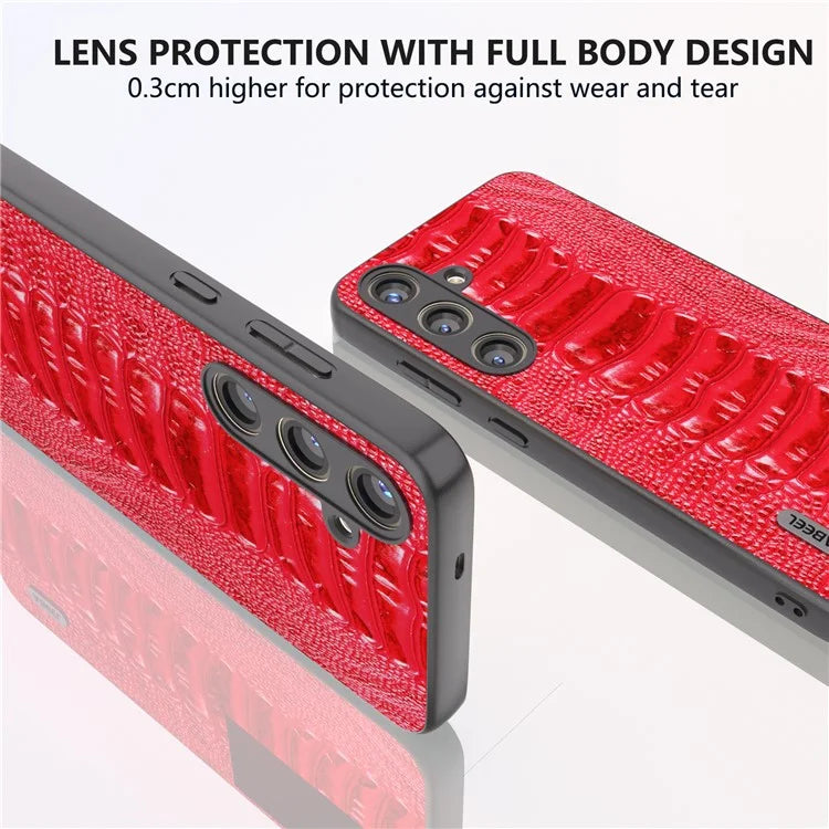 ABEEL For Samsung Galaxy S24 Phone Case Genuine Cow Leather Crocodile Texture Cover