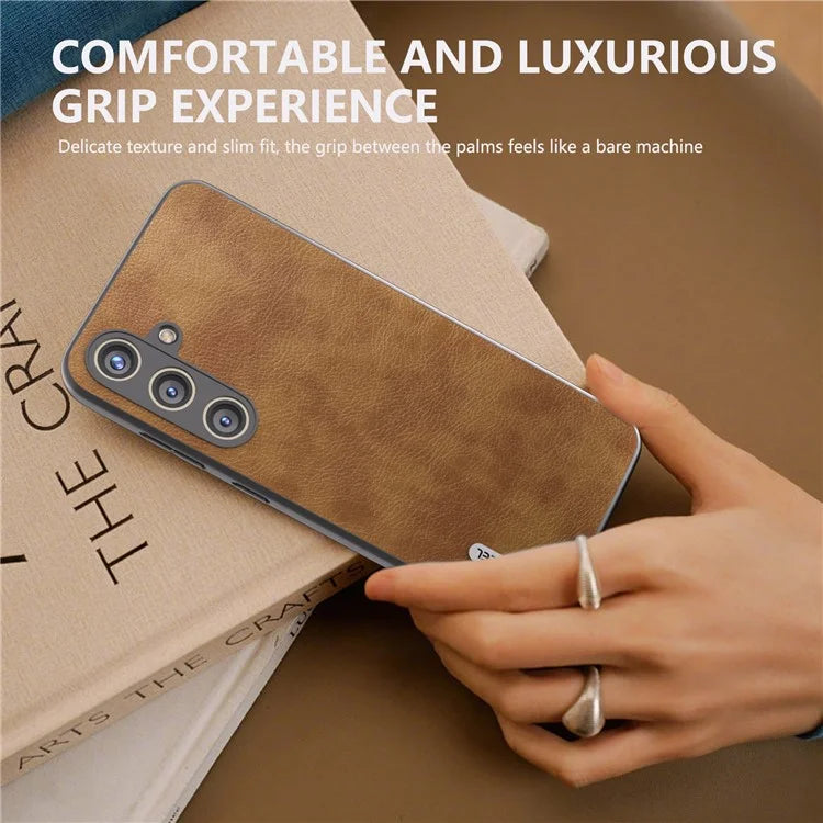 ABEEL For Samsung Galaxy S24+ Litchi Texture Case Leather Coated PC+TPU Phone Cover