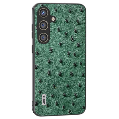 ABEEL For Samsung Galaxy S24+ Genuine Cow Leather Case Anti-slip Ostrich Pattern Phone Cover