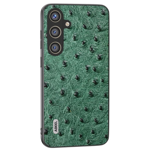 ABEEL For Samsung Galaxy S24+ Genuine Cow Leather Case Anti-slip Ostrich Pattern Phone Cover