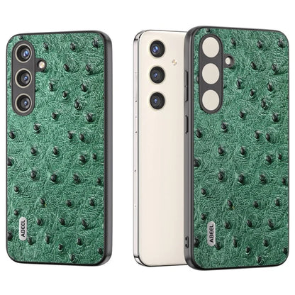 ABEEL For Samsung Galaxy S24+ Genuine Cow Leather Case Anti-slip Ostrich Pattern Phone Cover