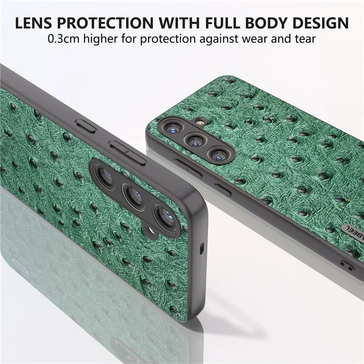 ABEEL For Samsung Galaxy S24+ Genuine Cow Leather Case Anti-slip Ostrich Pattern Phone Cover