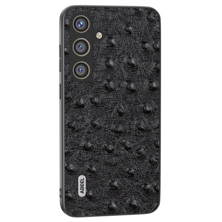 ABEEL For Samsung Galaxy S24+ Genuine Cow Leather Case Anti-slip Ostrich Pattern Phone Cover
