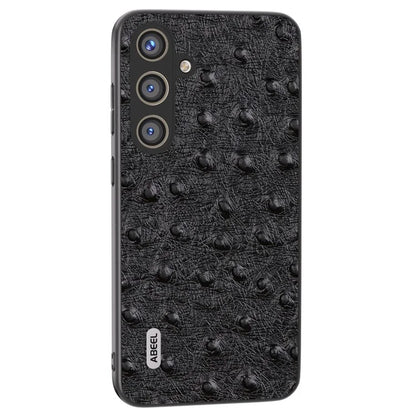 ABEEL For Samsung Galaxy S24+ Genuine Cow Leather Case Anti-slip Ostrich Pattern Phone Cover