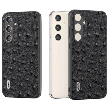 ABEEL For Samsung Galaxy S24+ Genuine Cow Leather Case Anti-slip Ostrich Pattern Phone Cover