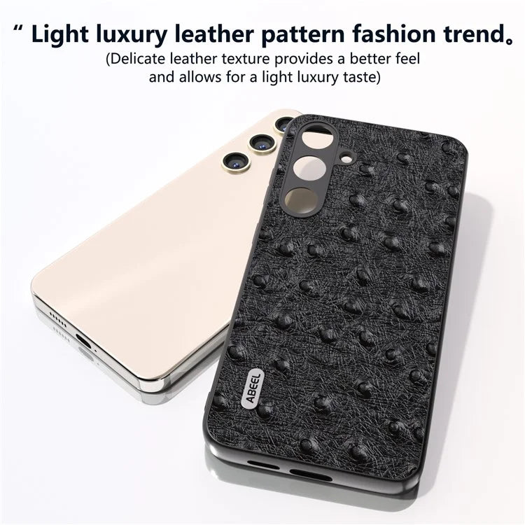 ABEEL For Samsung Galaxy S24+ Genuine Cow Leather Case Anti-slip Ostrich Pattern Phone Cover